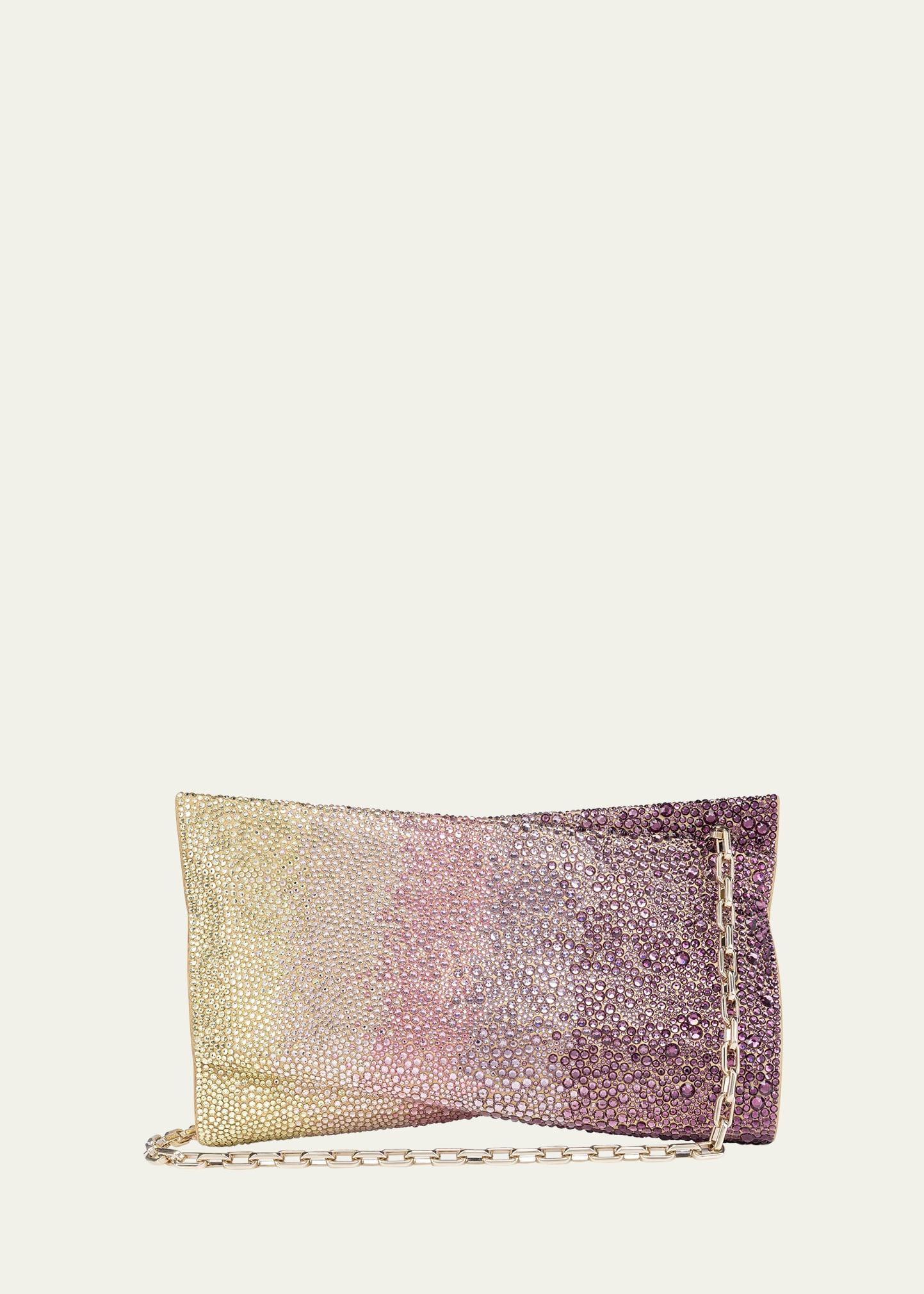 loubitwist small strass suede clutch bag
