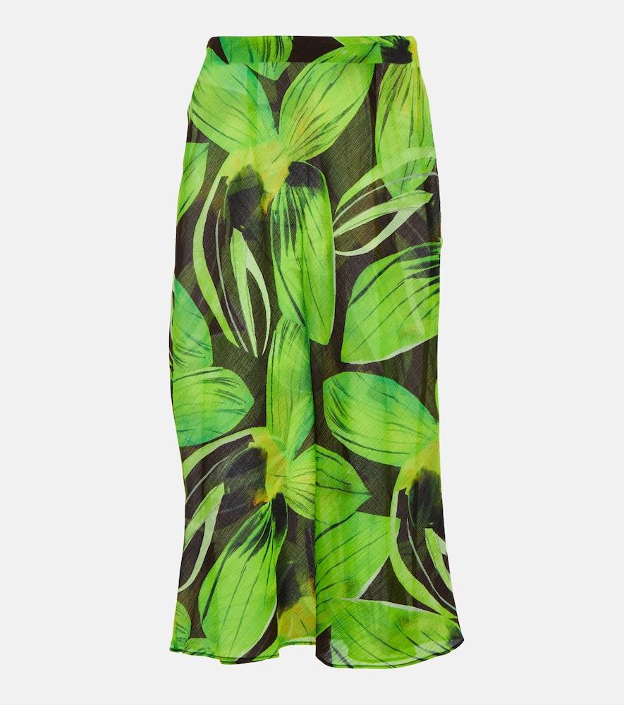 louisa ballou printed cotton and silk georgette midi skirt