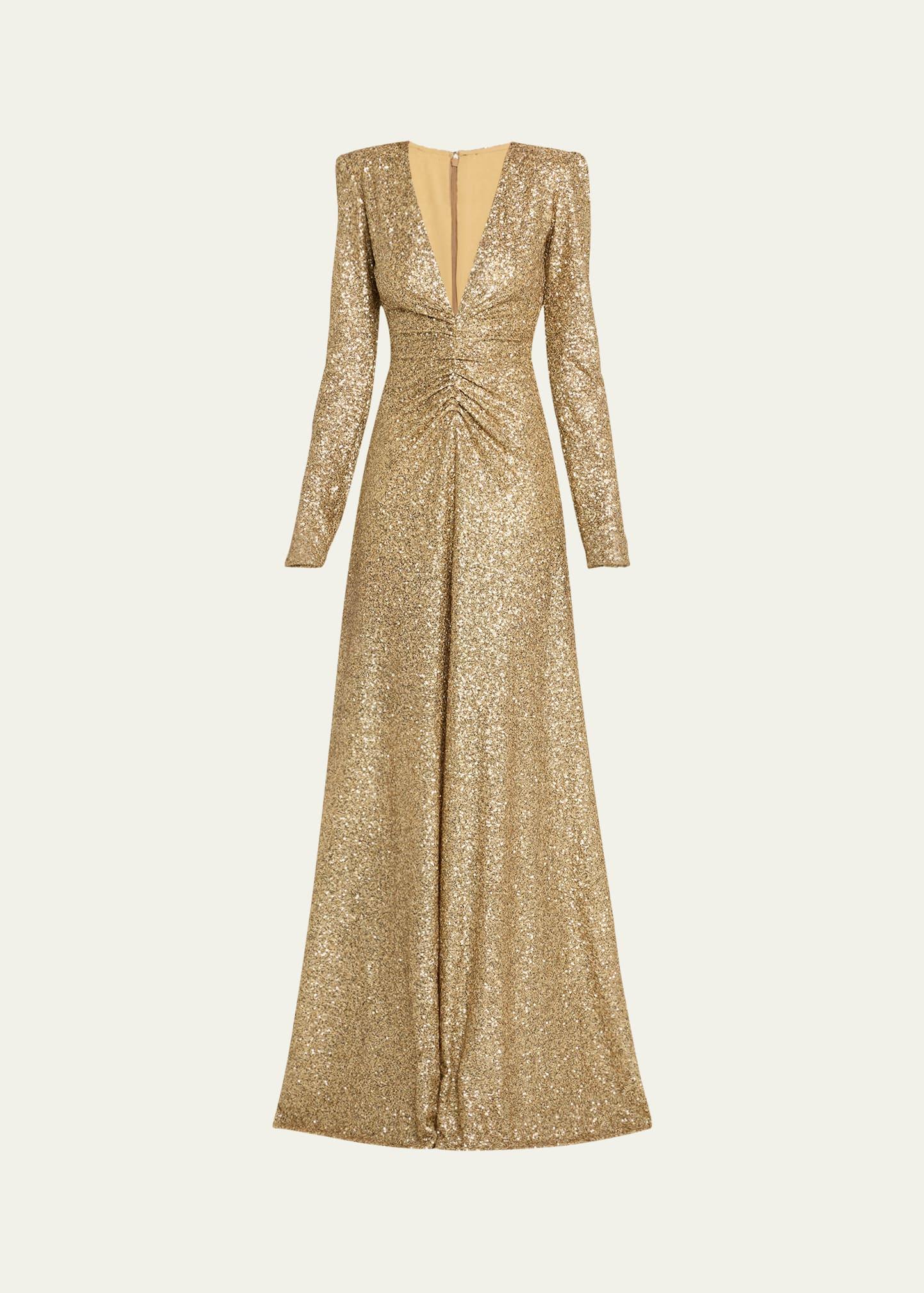 louise sequined long sleeve gown