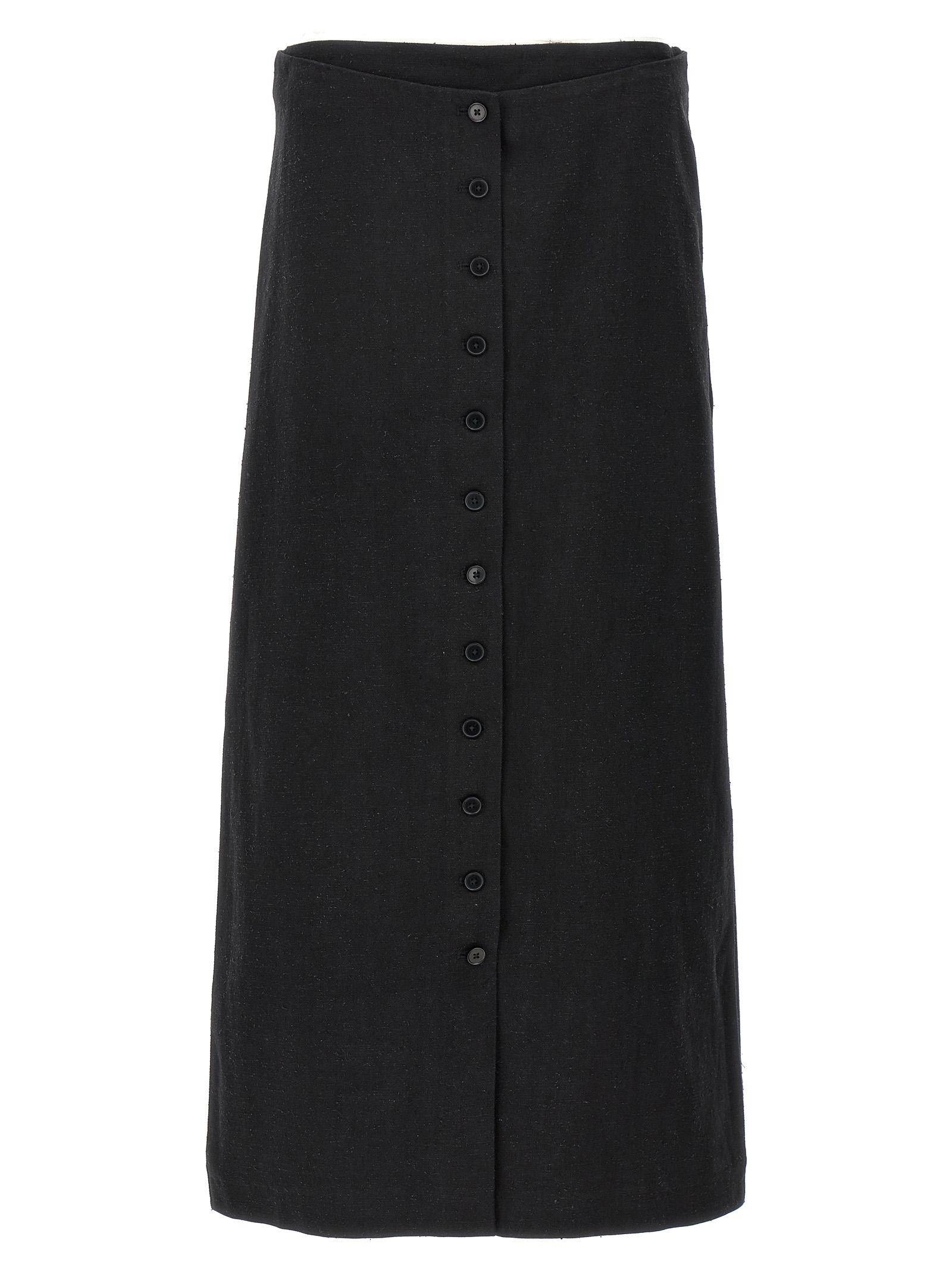 loulou de saison atri skirt black cotton viscose linen silk - women