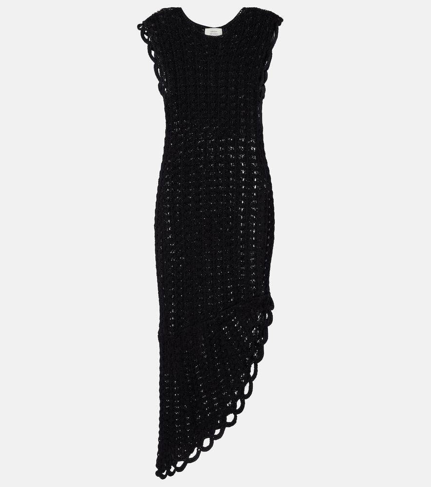 loulou de saison malena asymmetric scalloped crochet midi dress