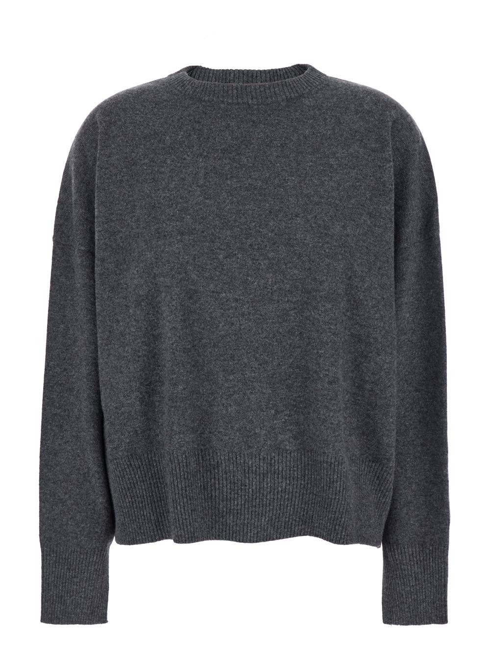 loulou studio grey crewneck sweater with ribbed trims in cashmere woman