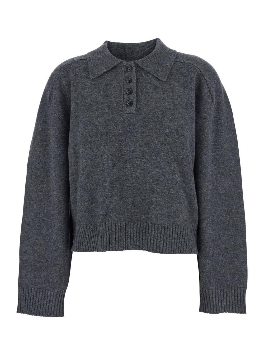 loulou studio grey sweater with classic collar and ribbed details in cashmere woman