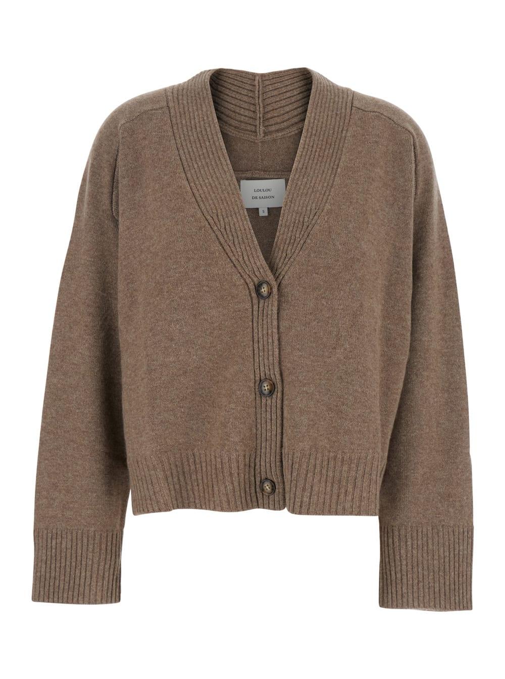 loulou studio kaia brown cardigan with v neck in cashmere woman