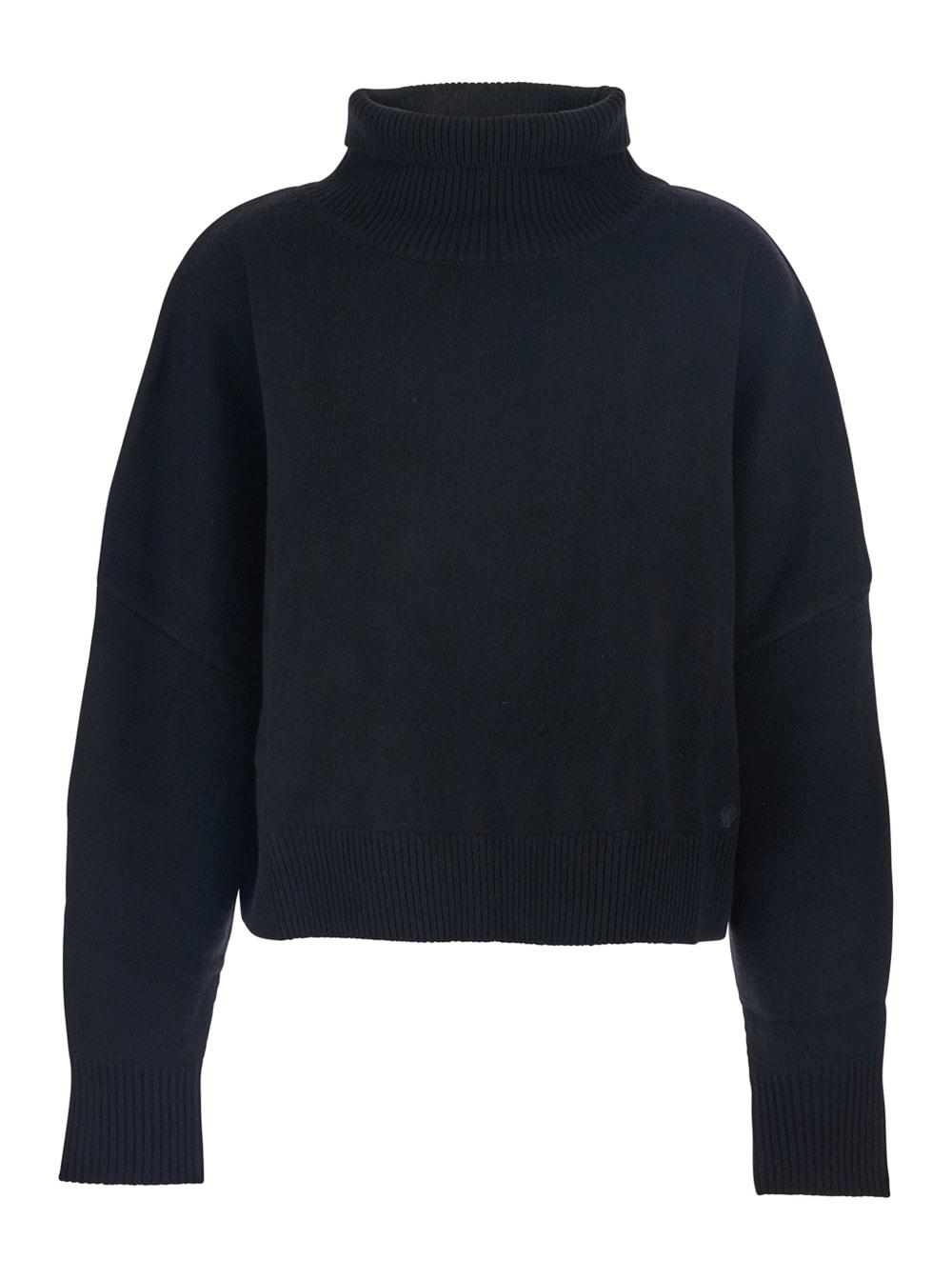 loulou studio luke black sweater with high neck and ribbed trims in wool and cashmere woman