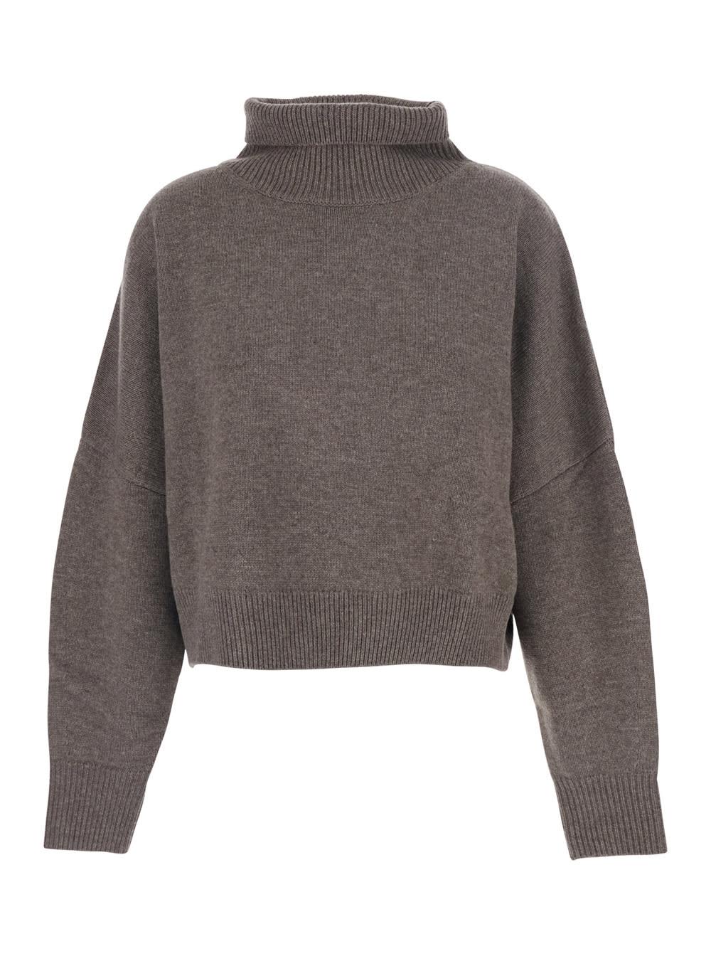 loulou studio luke brown sweater with high neck and ribbed trims in wool and cashmere woman
