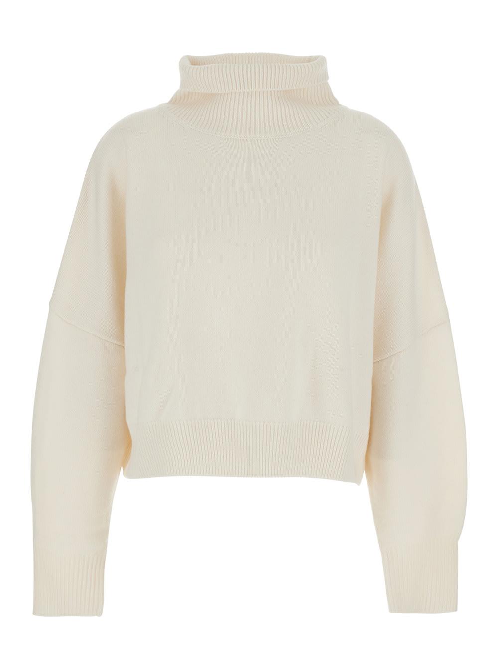 loulou studio luke white sweater with high neck and ribbed trims in wool and cashmere woman