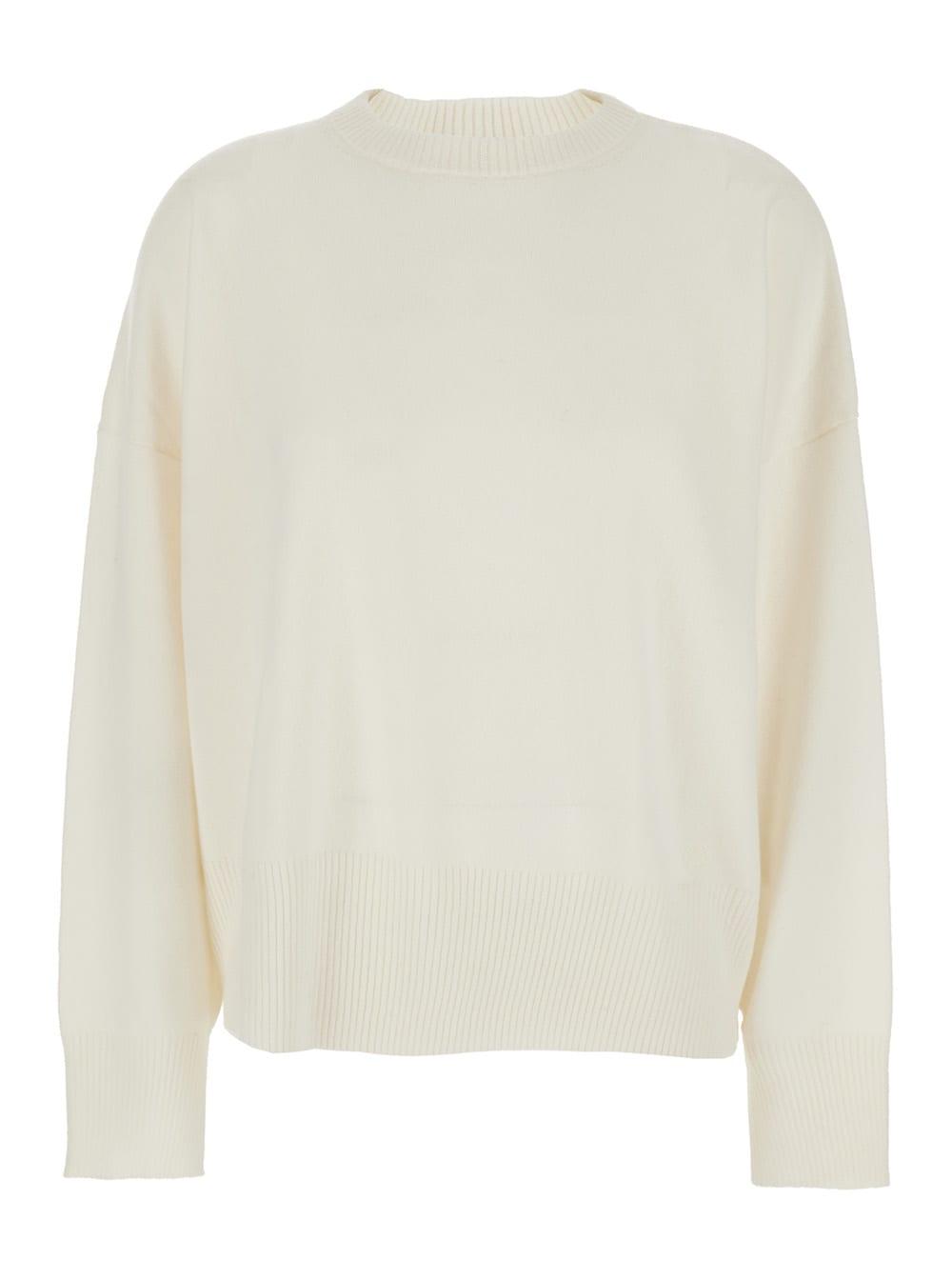 loulou studio white crewneck sweater with ribbed trims in cashmere woman