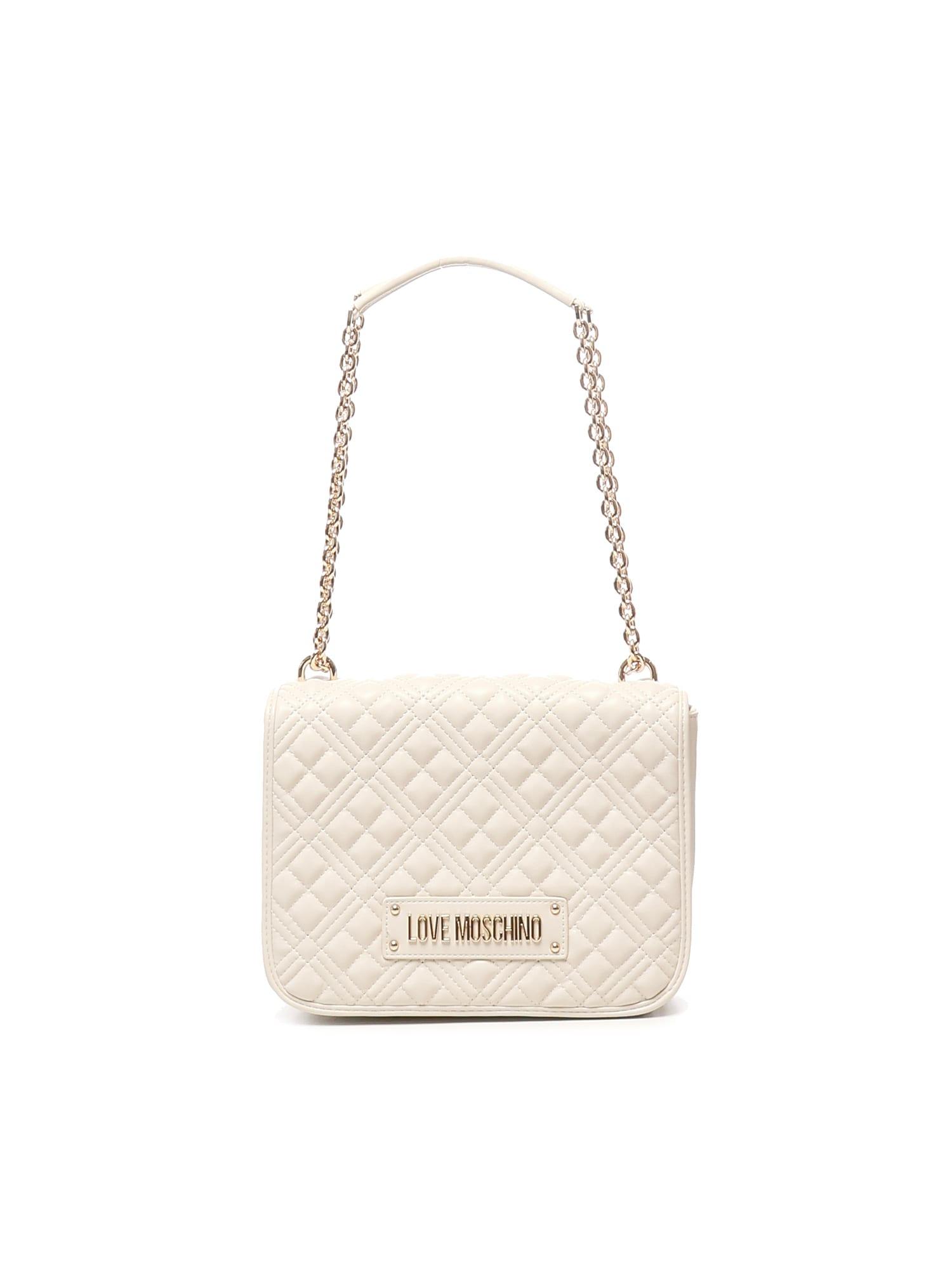 love moschino quilted shoulder bag with logo