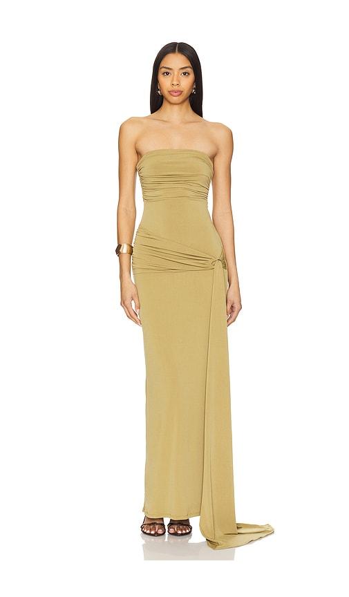 lovers and friends adley gown in olive.