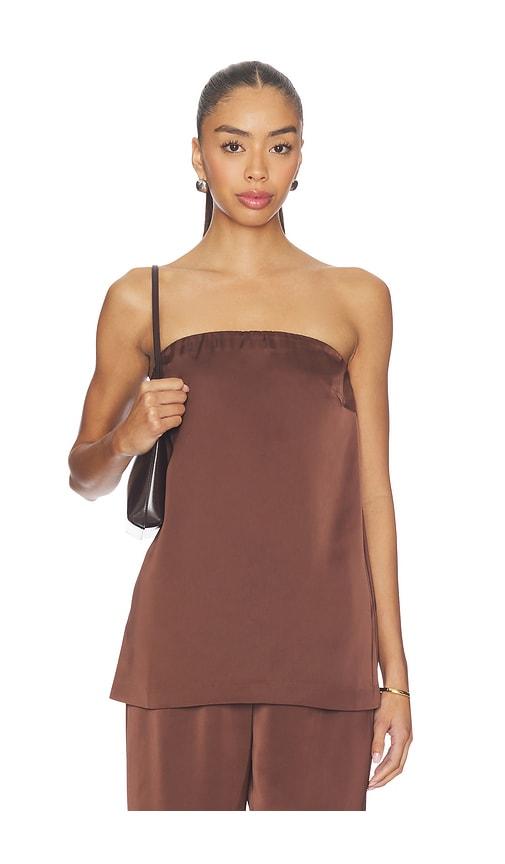 lovers and friends alette satin top in chocolate.