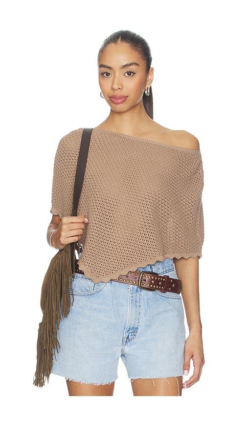 lovers and friends ayla pointelle poncho in beige.