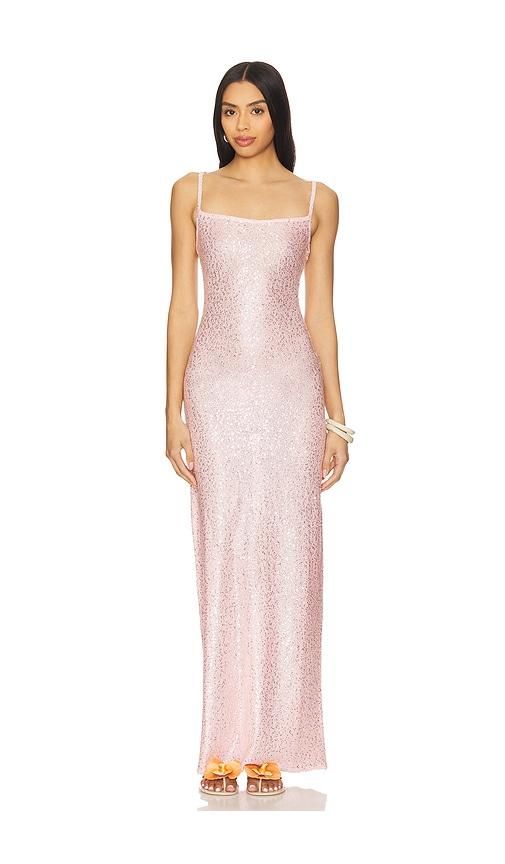 lovers and friends bria sequin maxi dress in pink.