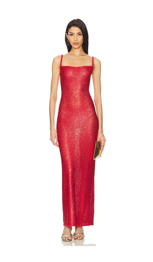 lovers and friends bria sequin maxi dress in red.