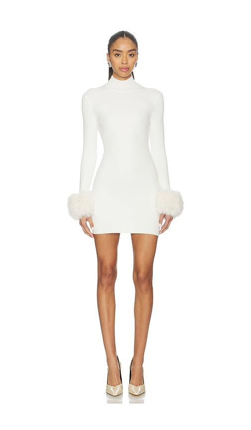 lovers and friends britt faux fur cuff mini dress in ivory.