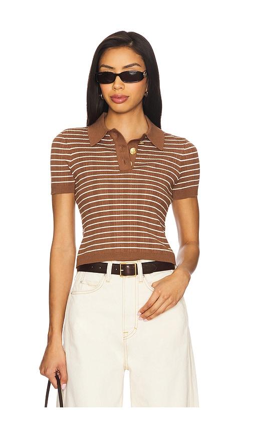 lovers and friends camelia stripe short sleeve polo in brown.