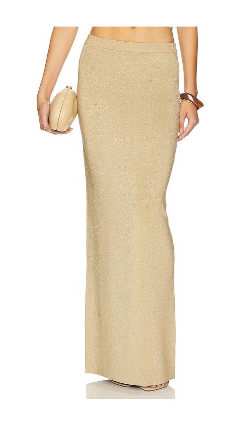 lovers and friends carla maxi skirt in metallic gold.