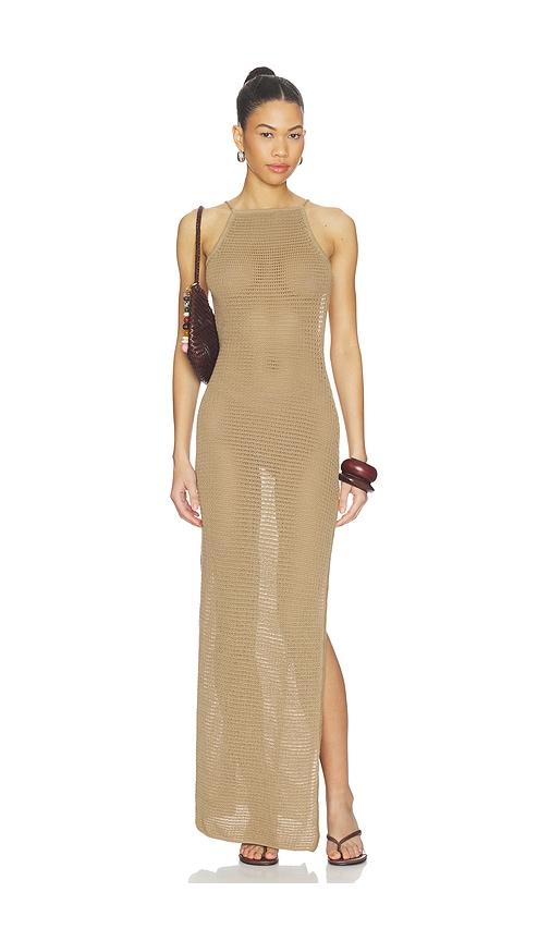 lovers and friends cecille knit maxi dress in neutral.