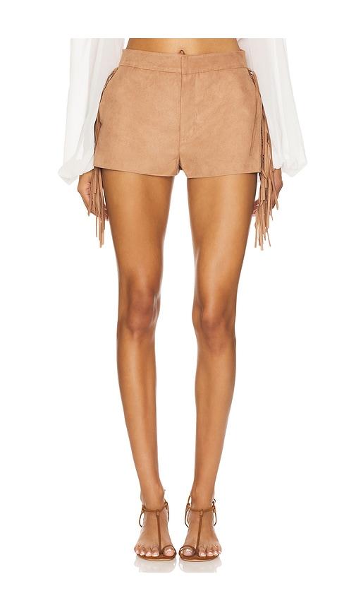 lovers and friends chase faux suede short in brown.