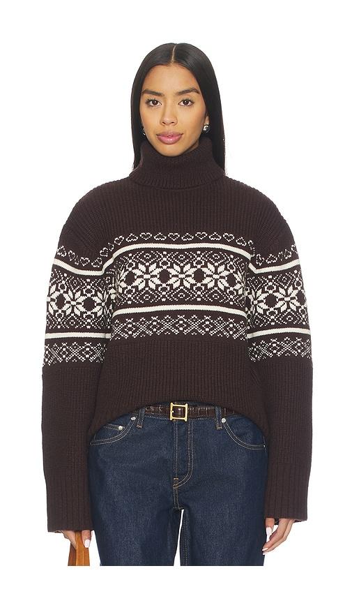 lovers and friends chesca fair isle turtle neck sweater in brown.