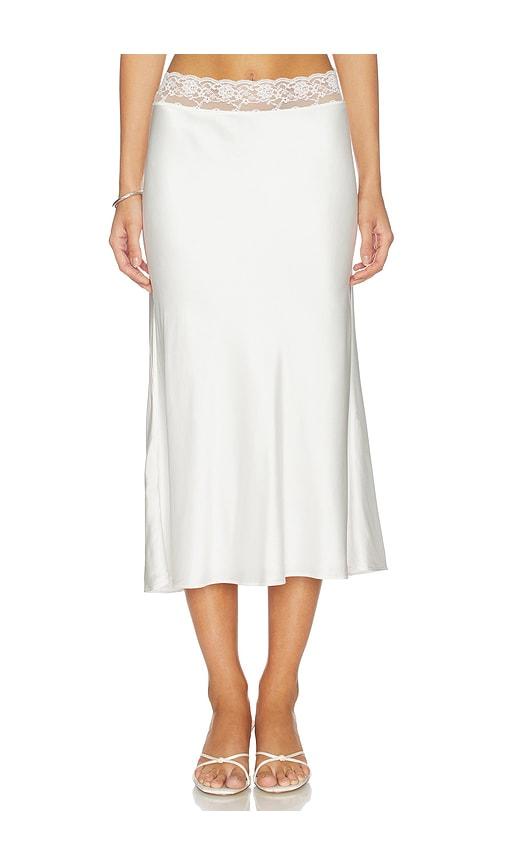 lovers and friends cierra midi skirt in white.