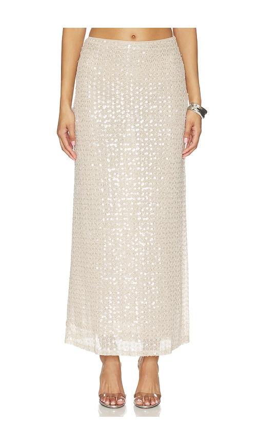 lovers and friends clara sequin maxi skirt in neutral.