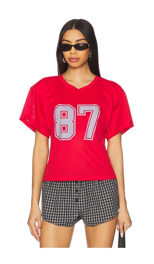 lovers and friends cropped jersey top in red.