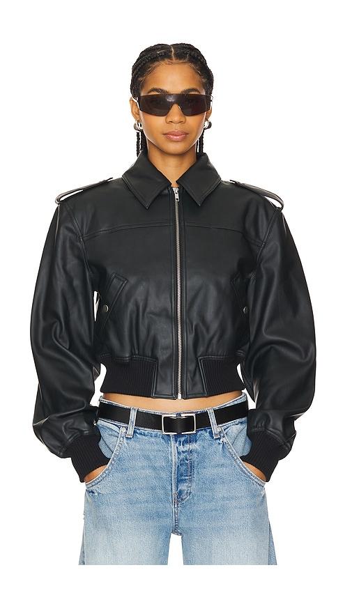 lovers and friends dylan faux leather bomber jacket in black.