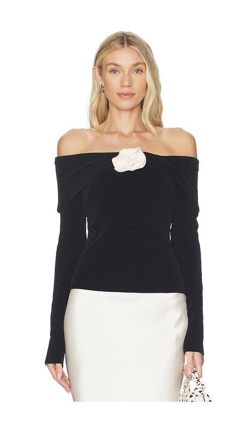 lovers and friends eliana rosette off the shoulder sweater in black.