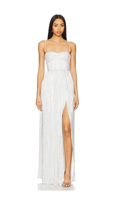 lovers and friends emmy gown in metallic silver.