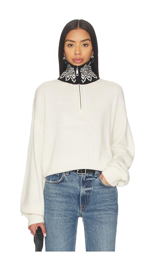 lovers and friends estela half zip mock neck sweater in cream.