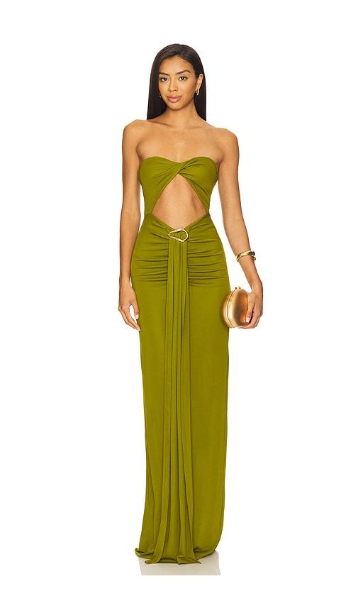 lovers and friends farrah gown in olive.