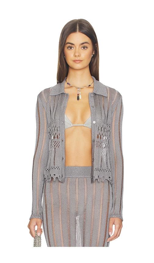 lovers and friends francie metallic cardigan in metallic silver.