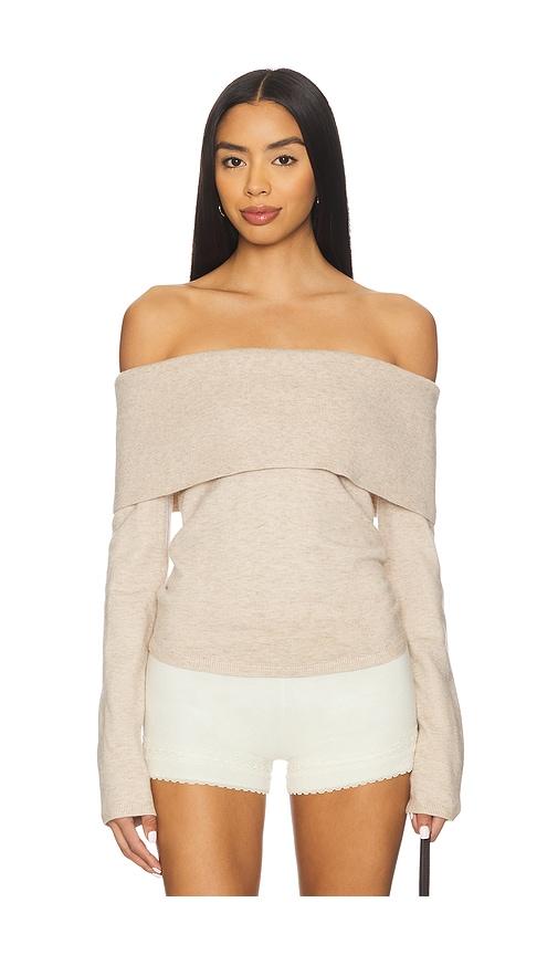 lovers and friends gen off the shoulder sweater in beige.
