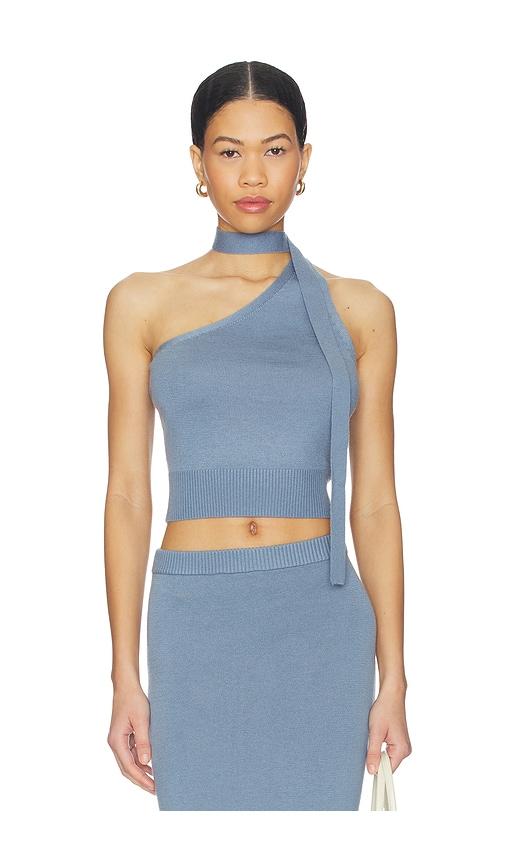 lovers and friends genie one shoulder tank top in blue.