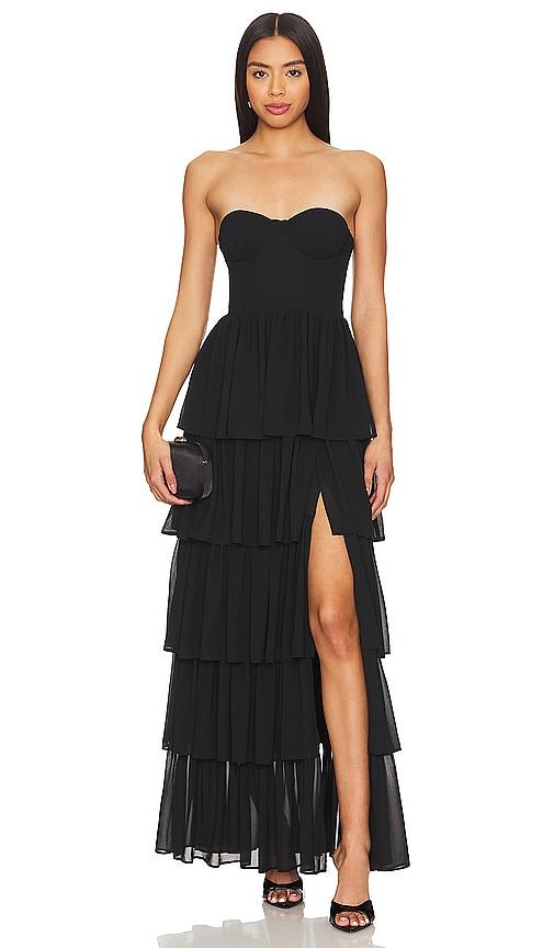 lovers and friends hattie gown in black.