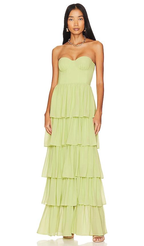 lovers and friends hattie gown in green.