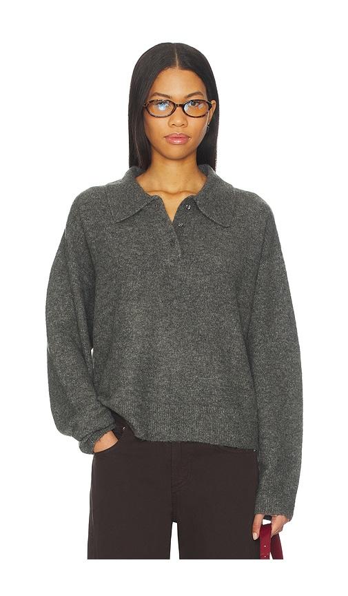 lovers and friends ivy polo sweater in charcoal.