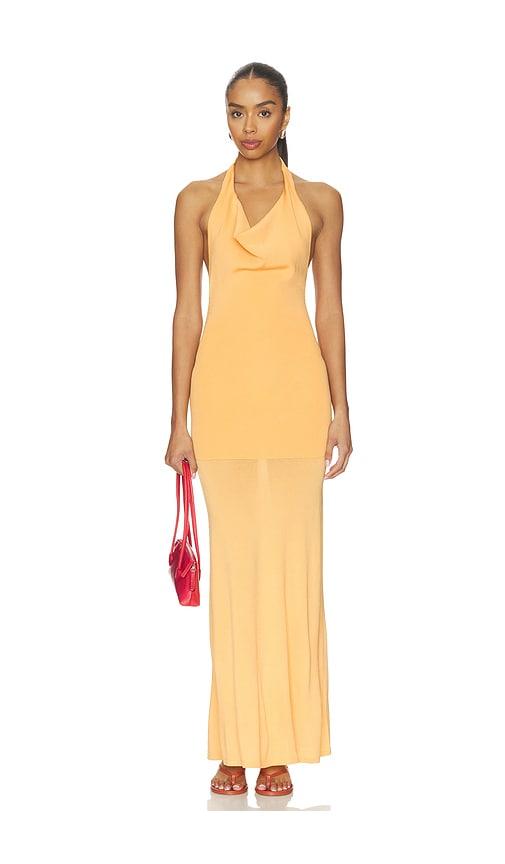 lovers and friends jennis halter maxi dress in orange.