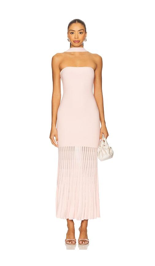 lovers and friends kelly pleated knit dress in pink.