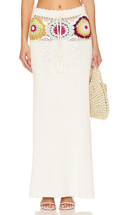 lovers and friends kestrel crochet maxi skirt in cream.