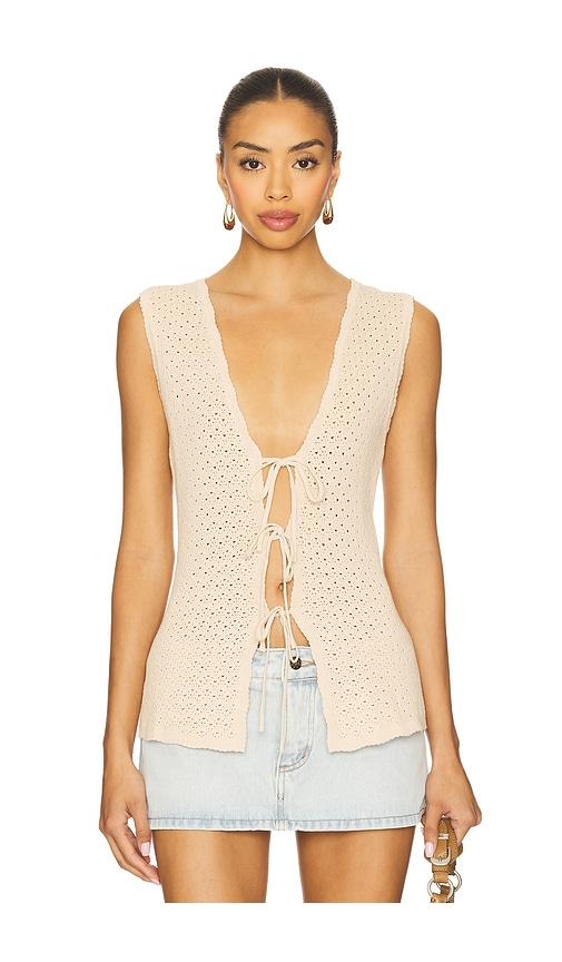 lovers and friends lizzy tie front vest in beige.