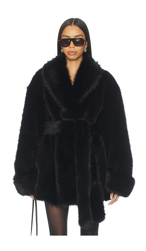 lovers and friends margot faux fur coat in black.