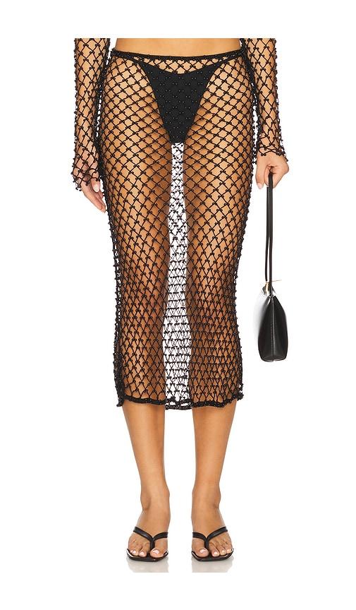 lovers and friends marnnie beaded crochet skirt in black.