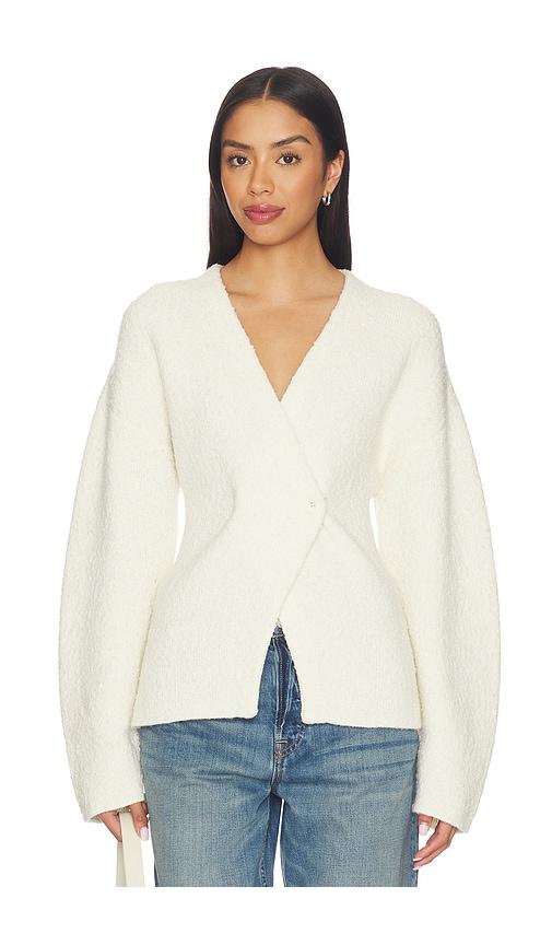 lovers and friends martine textured wrap knit jacket in cream.