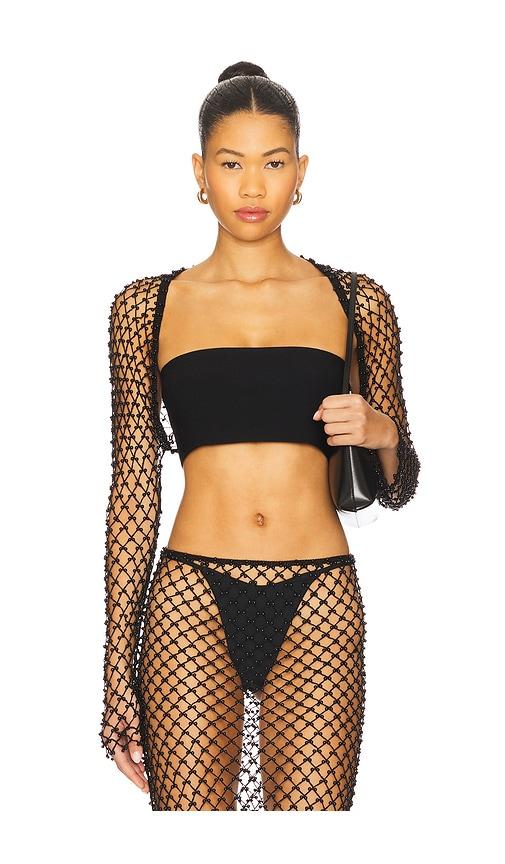 lovers and friends mattilda beaded crochet bolero in black.