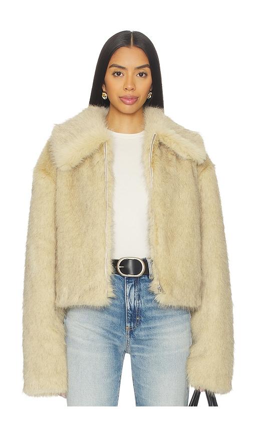 lovers and friends nina faux fur jacket in cream.