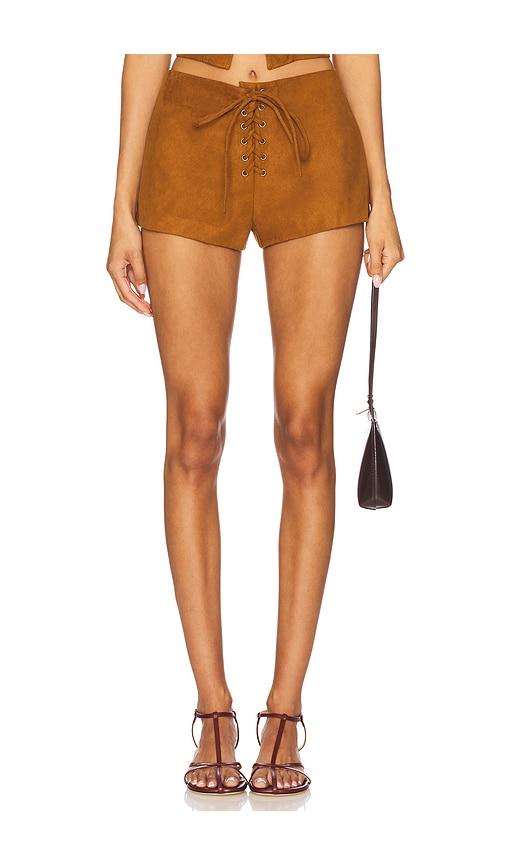 lovers and friends noella faux suede short in brown.