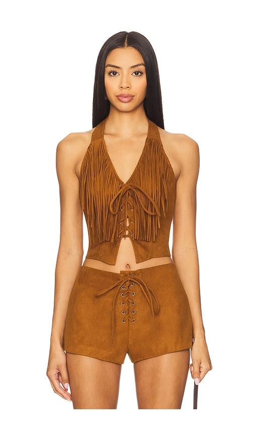 lovers and friends noella faux suede top in brown.
