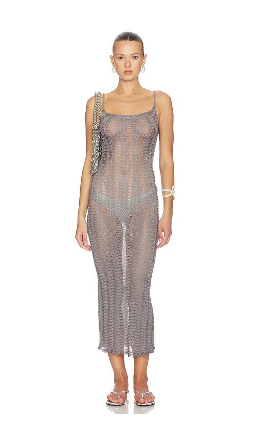 lovers and friends oliviyah wavy knit midi dress in metallic silver.